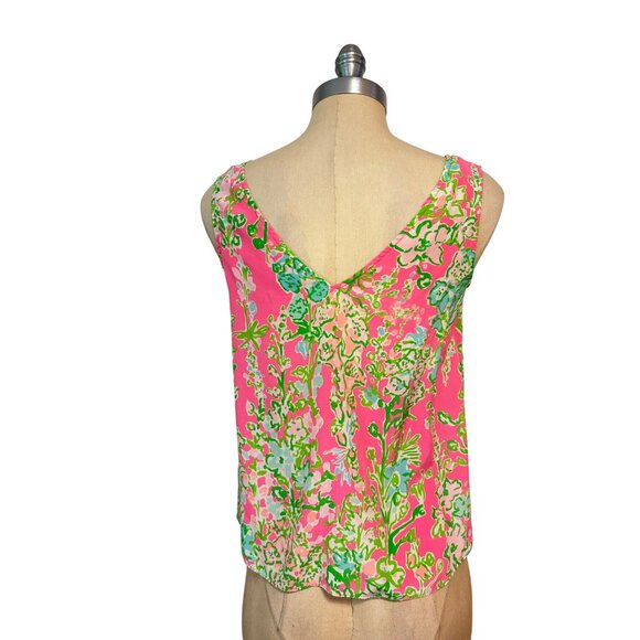Lilly Pulitzer Southern Charm Pink Green Floral Silk Cipriani Tank Blouse XS - Picture 3 of 5